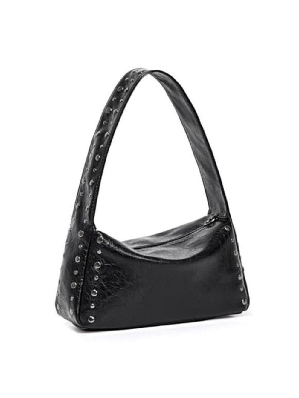 Black Studded Y2K Shoulder Bag for Women Small Vegan Leather Purse Chic